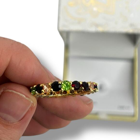 NEW Charter Club Gold Plate Multicolor Crystal Ring Size 11 Green Red Band - Picture 1 of 10